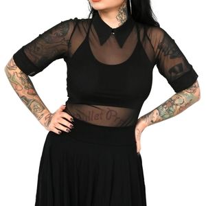 Foxblood Mesh Collared Top